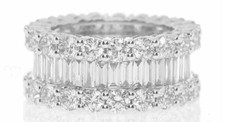 LARGE 9.97CT DIAMOND 18KT WHITE GOLD 3D ROUND & BAGUETTE 3 ROW ANNIVERSARY RING