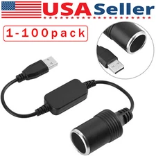 USB To 12V Car Cigarette Lighter Female Socket Converter Adapter Connector Lot