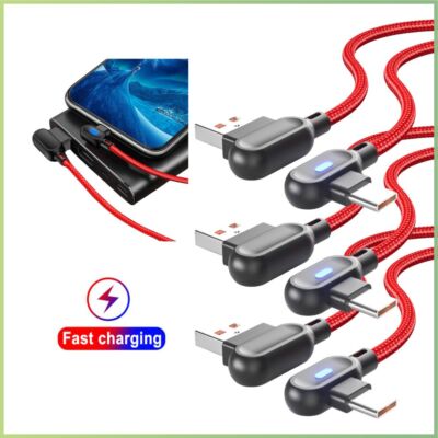 3PACK 90 Degree Angle Fast Charging Cable Quick Charger Cord For iPhone 15 16 17
