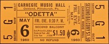 *** ODETTA *** - FULL & UNUSED ORIGINAL VINTAGE 1960 CONCERT TICKET - EXCELLENT