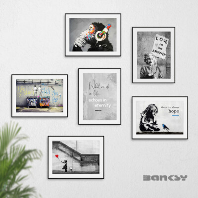 Set of 6 Banksy Wall Art Prints Gallery Pictures Artwork Posters Life Is Short