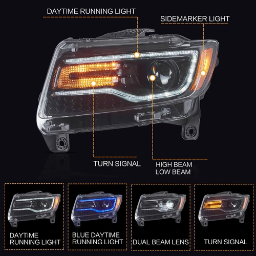 VLAND Full LED Headlights For 2011-2022 Jeep Grand Cherokee Sequentia Lamps 1set - Picture 6 of 20