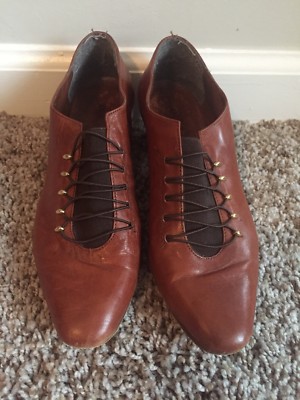 ANDREA FABIANI WOMENS BROWN LEATHER LACE HEELS SHOES Size 7-7.5/38