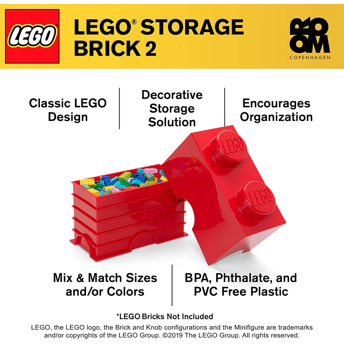 LEGO Storage 2 Stud Brick Bright Red Storage Container NEW IN