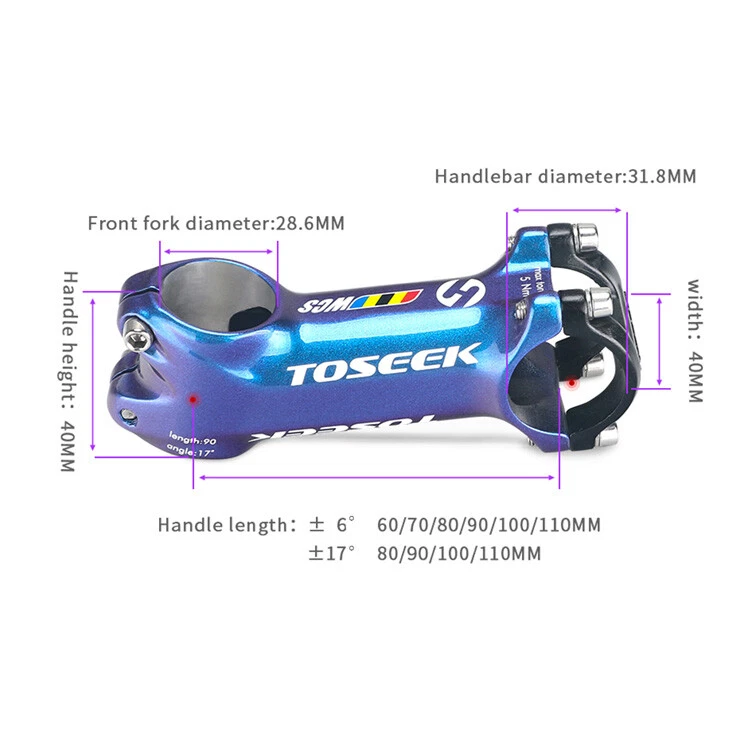 MTB Road Bike Handlebar Stem 31.8mm Aluminium Alloy Bicycle Stem Riser Toseek - Image 3 of 4