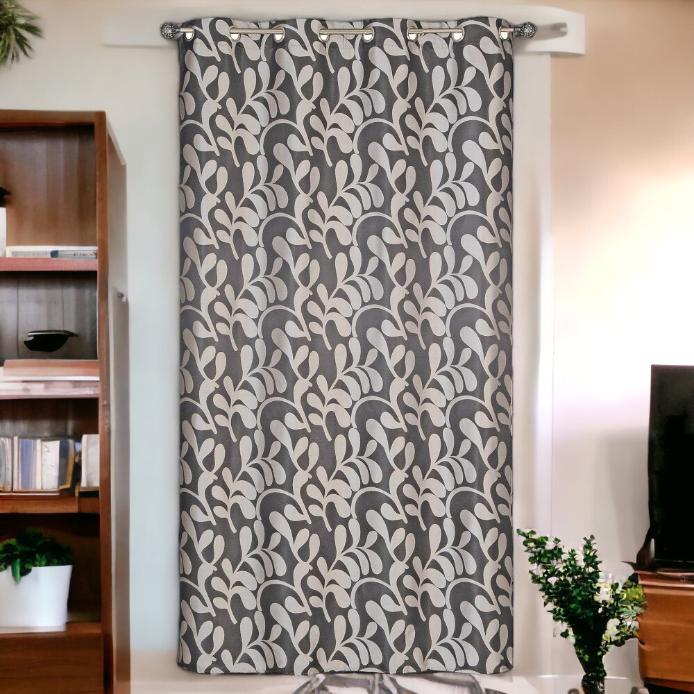 Rideau jacquard taupe à œillets prêt à poser de dimensions 140x240cm