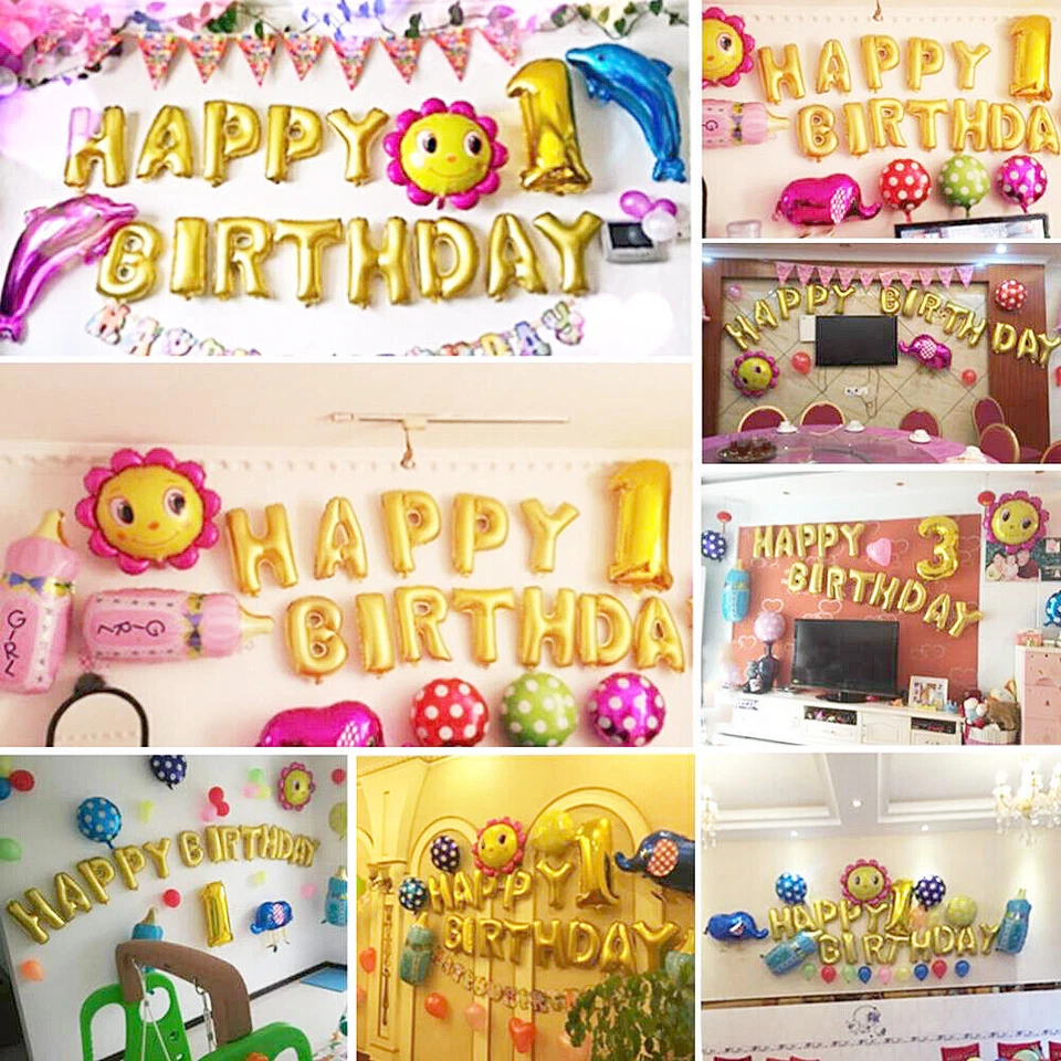 Happy Birthday Balloons Foil Letter Balloon Banner Bunting Party Self Inflating - Image 4 of 4