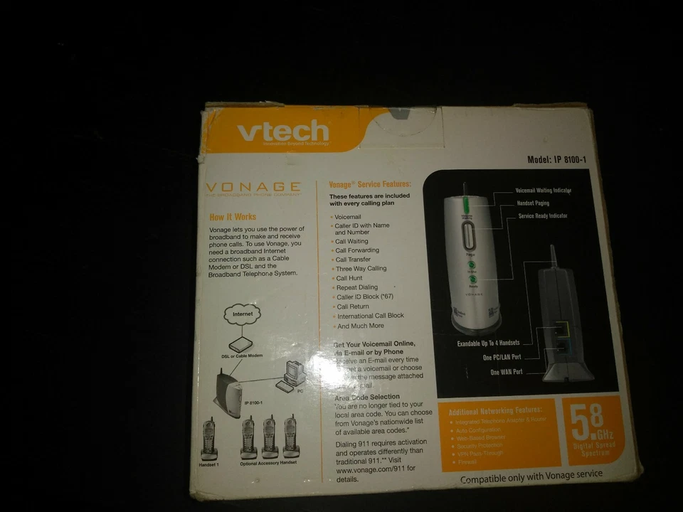 Vonage VTech IP 8100-1 Broadband Telephone System, Base & 1Handset - Image 2 of 4