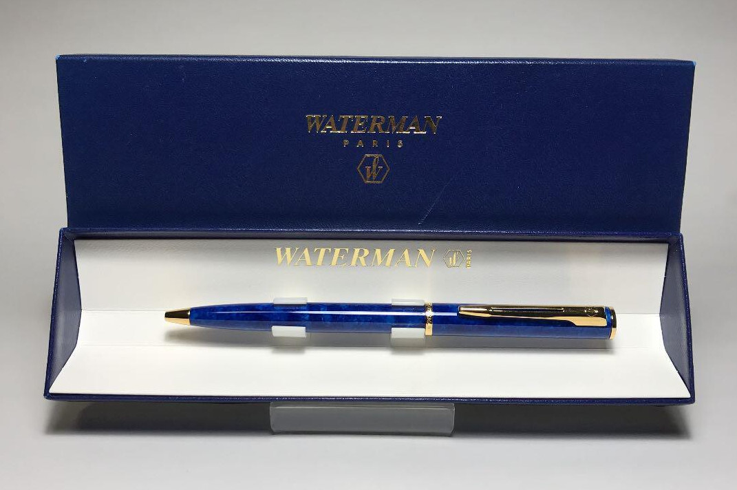 Waterman Genuine Marble Blue/Gold Knock type Ballpoint Pen