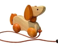 Whimsical Wooden Playful Puppy Pull Toy - Solid Wood Baby Pull Toy with Wagging