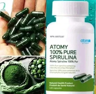 Pure Spirulina by ATOMY - 60 Capsules, 200mg with Natural Chlorophyll