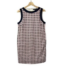 Brooks Brothers Petite Navy Blue & Red Geometric Print Knee Length Pencil Dress
