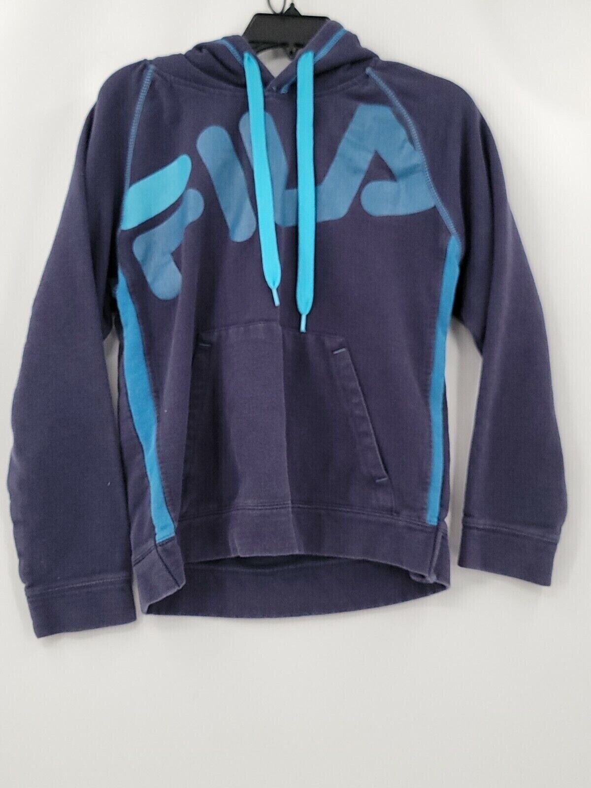 Fila Felpa con Cappuccio Donna Adulto Taglia S Navy Manica Lunga Coulisse Logo Tasche