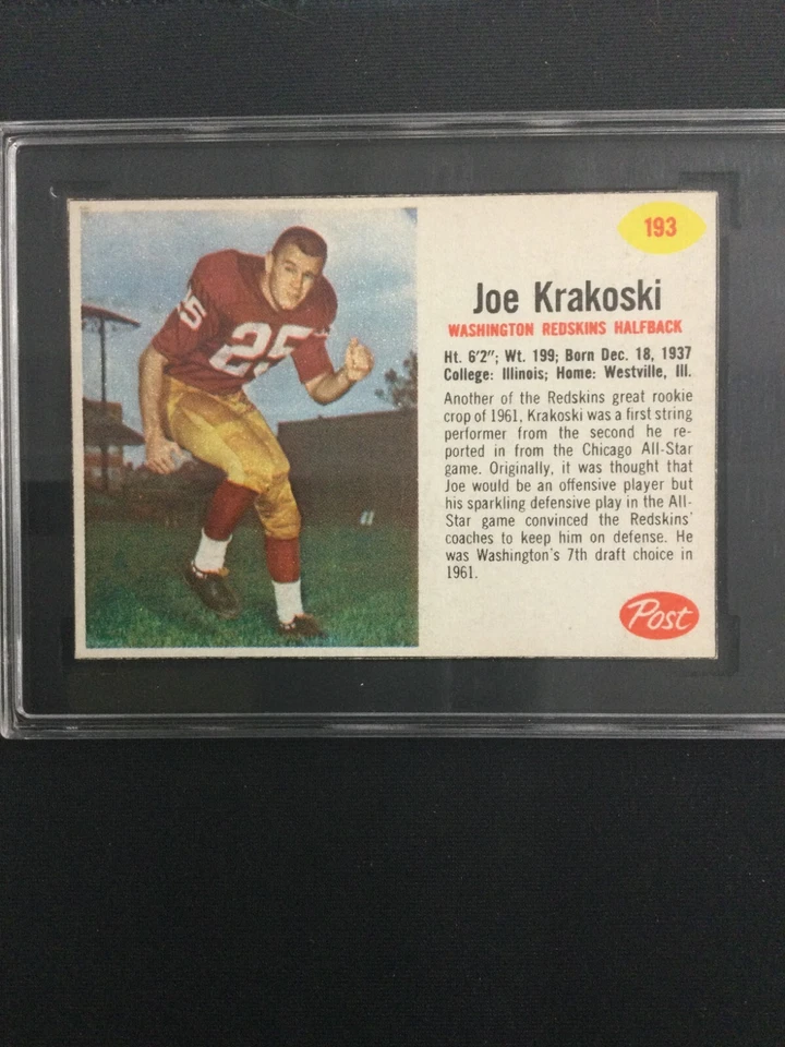 SGC 6 1962 Post #193 Joe Krakoski Rookie Short Print Hand Cut Washington - Image 2 of 2