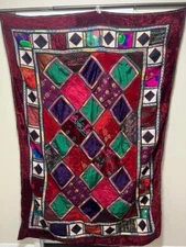 Antique Vintage Uzbek Embroidery Suzani & Patchwork Wall Hanging 76x56 inches