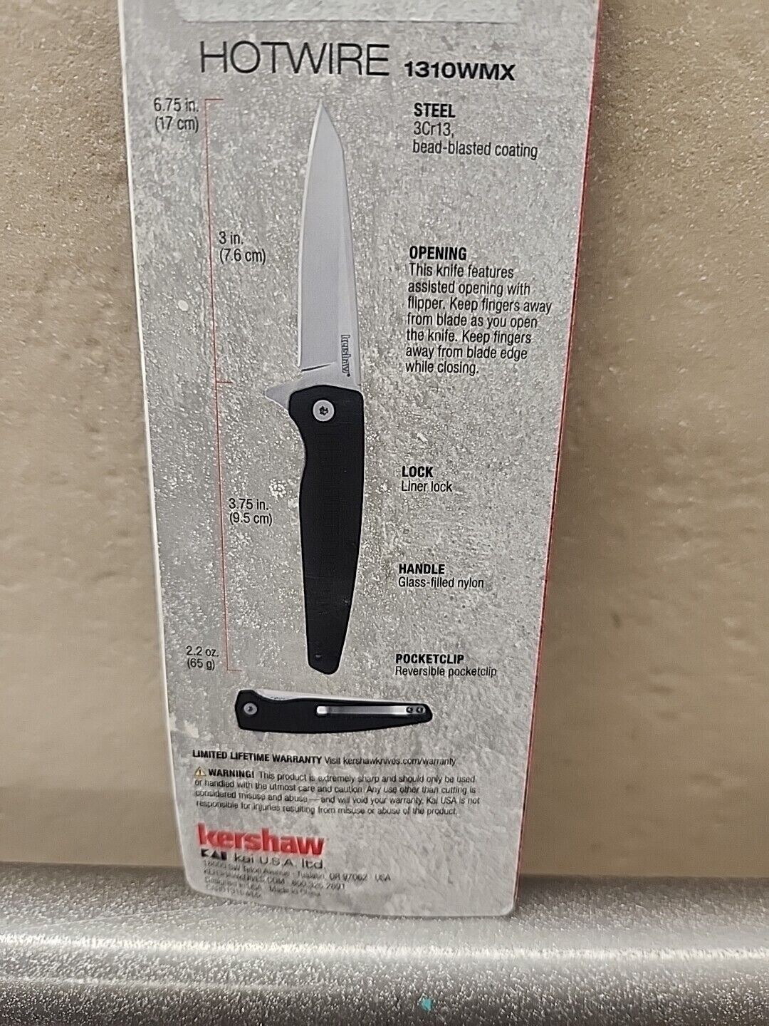 New Kershaw Hotwire 1310WMX assisted opening 3cr13 steel 3" blade folding knife