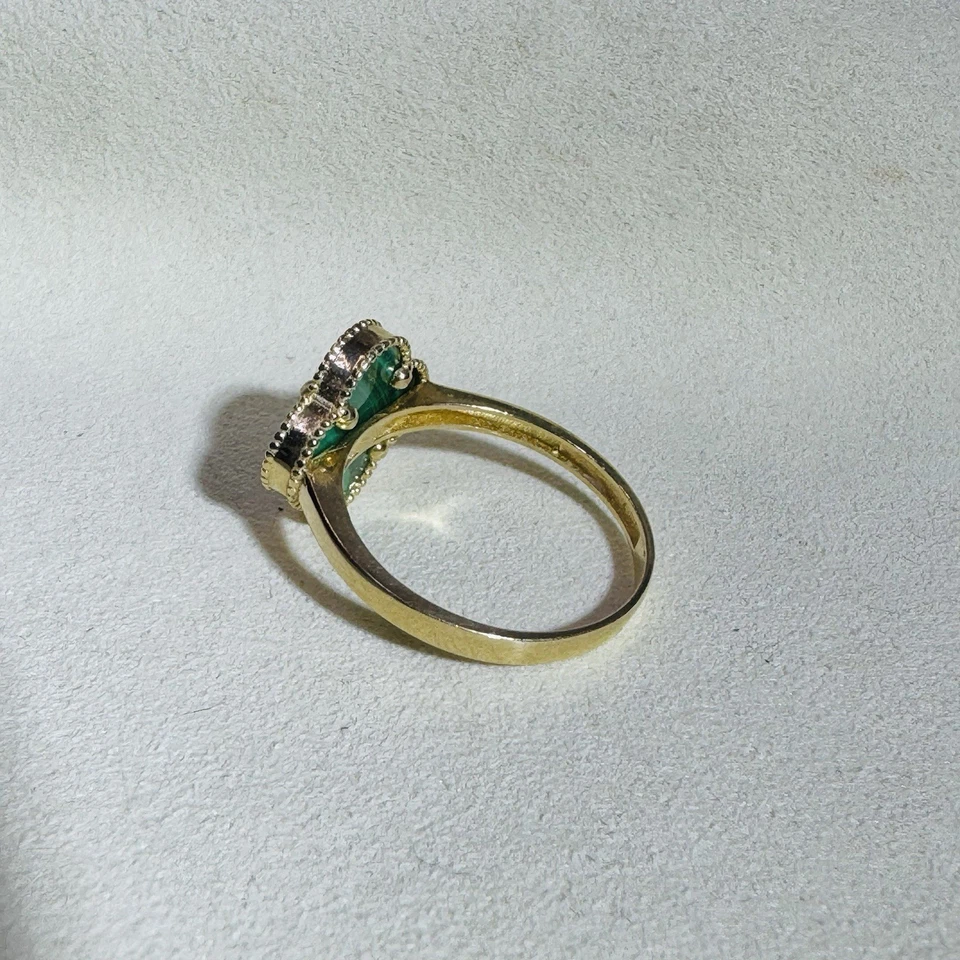 Anillo Flor Malaquita Natural Oro Amarillo 14K Sólido Talla 7.25 Foto 4 de 4