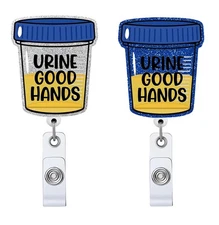 Funny Badge Reel Urine Good Hands Retractable Nursing ID Clip Name Tag Card F...