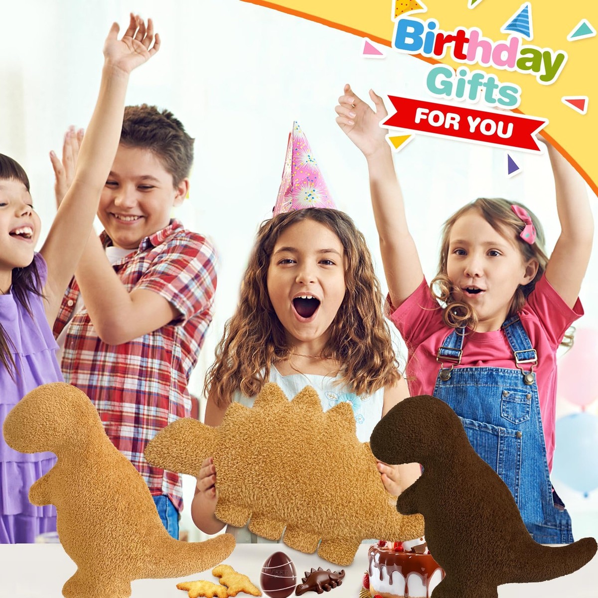 Peluche Coussin Dino Nugget – T-Rex, Stégosaure, Etc. – 5 Styles – Ultra Doux, Déformable – Cadeau Anniversaire Enfant