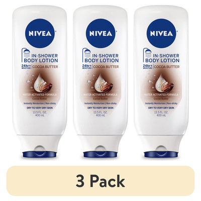 3 Pack NIVEA Cocoa Butter In Shower Lotion, Body Lotion for Dry Skin 13.5 Oz