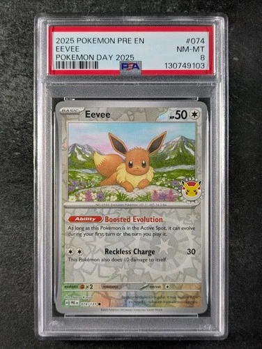2025 Pokemon EEVEE #074/131 Pokemon Day Promo Reverse Holo Common PSA 8
