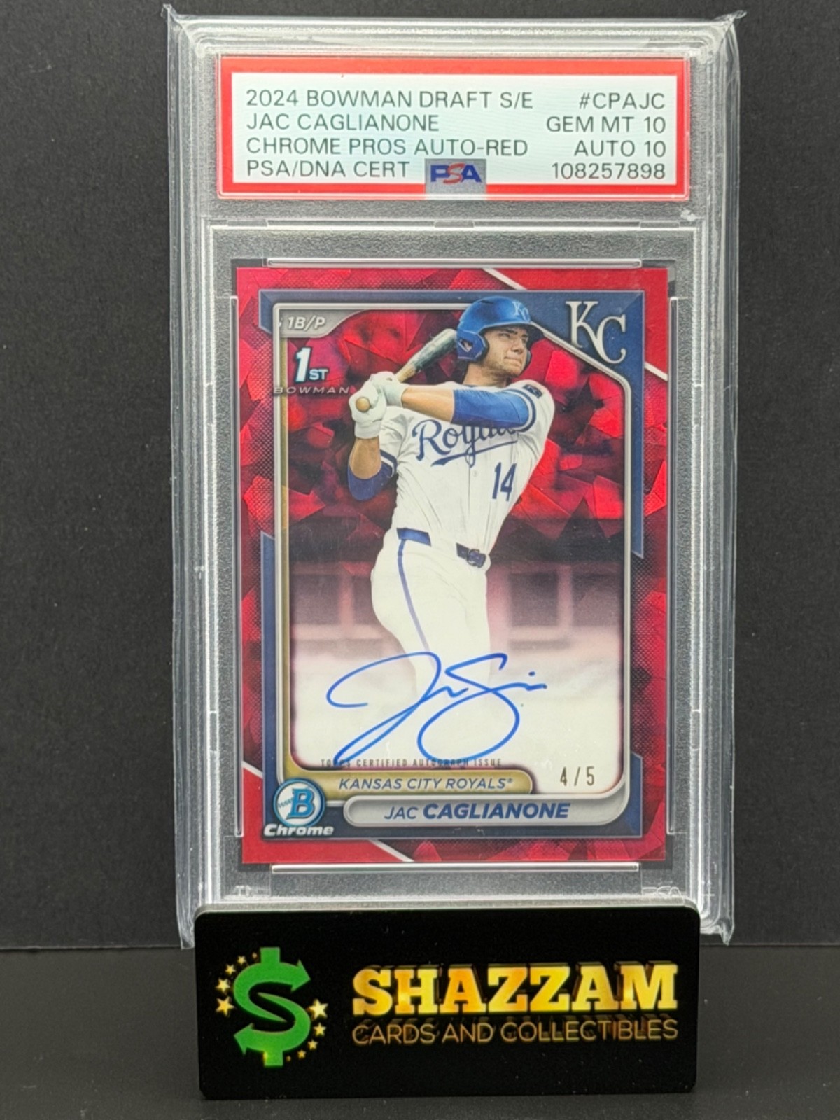 2024 Bowman Draft Sapphire JAC CAGLIANONE 1st Red Refractor Auto /5 PSA 10/10
