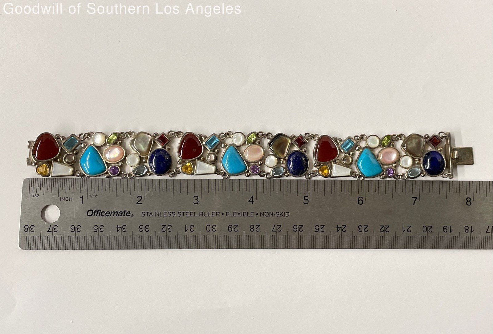 Sterling Silver Multi-Gemstone Panel Bracelet - 5… - image 2