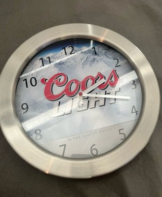 Coors Light Silver Bullet Wall Clock w/ Silver Tone Frame, Coors Rep Merch