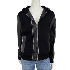 Givenchy Black Leather-Trim Zip Hoodie Size 46