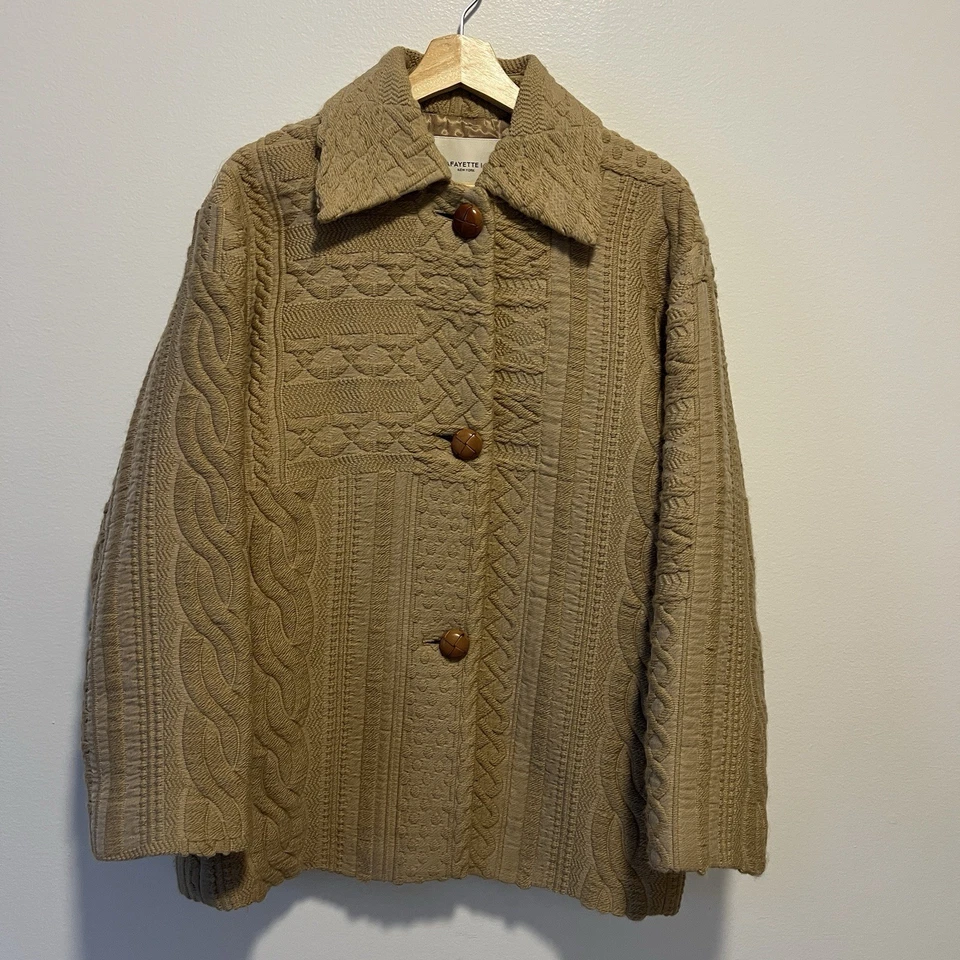 Abrigo para mujer Lafayette 148 FW 2023 XS lana camel seda cable tejido Nueva York RARO Foto 2 de 4