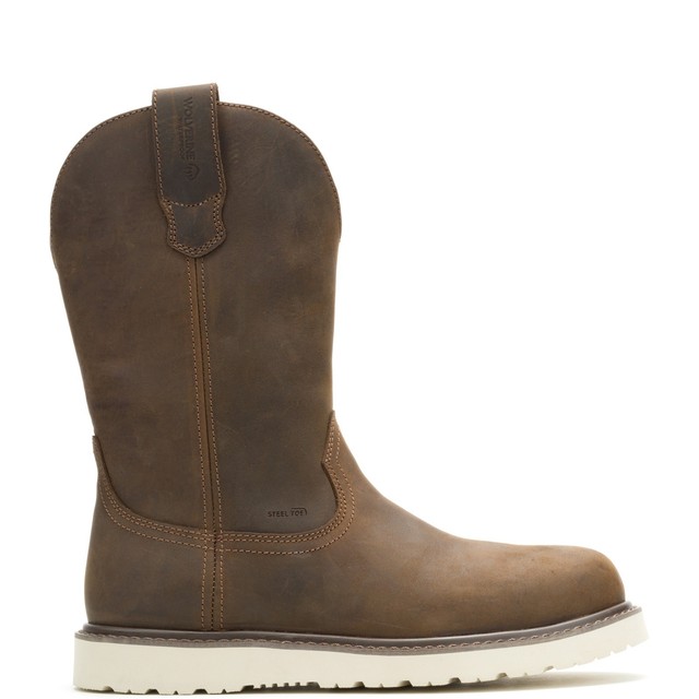 Wolverine Bronc Wedge JD WP Steel Toe 10" Mens Brown Wide Work Boots