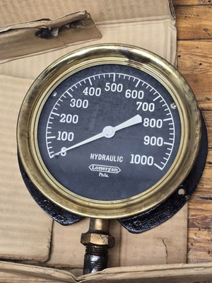 #ad Vintage Brass Lonergan 1000psi Pressure Gauge 7quot; Black Face Steampunk NEW $149.99