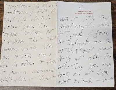 Richard Curle Signed 4-Page ALS Letter Harvard Club Joseph Conrad Associate