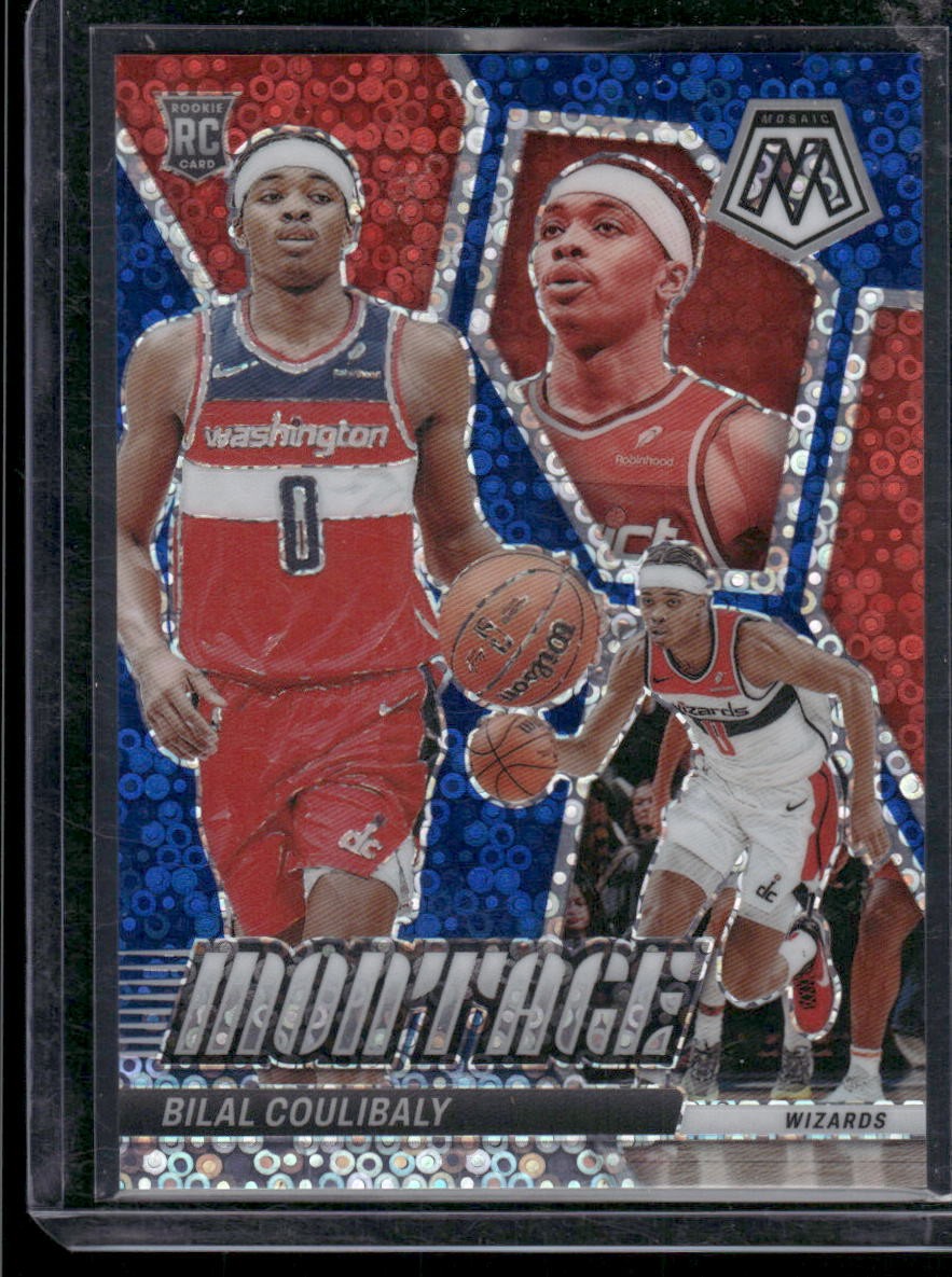 2023-24 Panini Mosaic #21 Bilal Coulibaly Montage Fast Break Blue #/85 RC