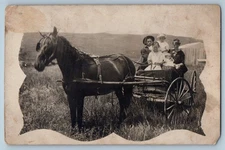 c1910's Family Riding Horse Carriage Scene Field RPPC Photo Antique Postcard