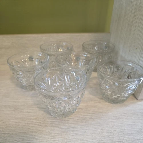 Anchor Hocking Arlington Clear Glass Punch Bowl Cups Set Of 6 Diamond Vintage