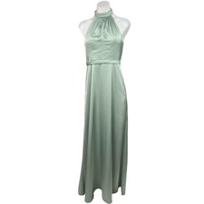 AZAZIE Womens Satin Delmar Green Halter Sleeveless Bridesmaid Maxi Dress Size 4