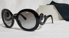 Good PRADA Minimal Baroque Logo Icon Butterfly Wave Frame Sunglasses Black Roun