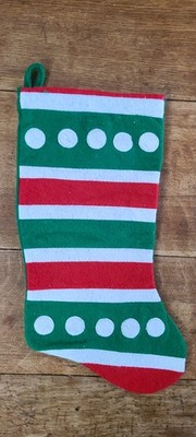 St Nicks Choice Red Green Stripes White Dots Felt Christmas Stocking 17 In