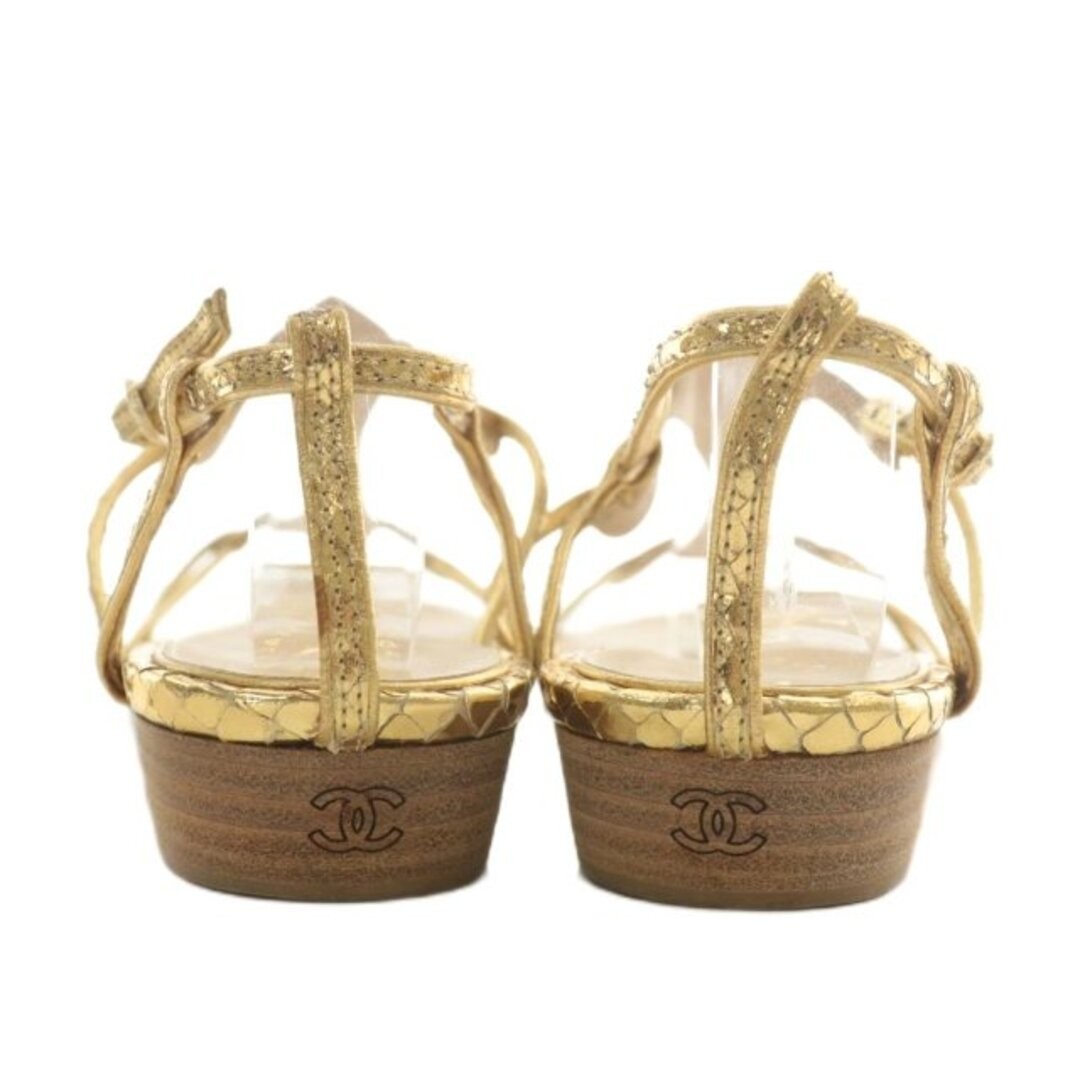 Chanel Sandals Python Leather Coco Mark 35 Gold C… - image 5