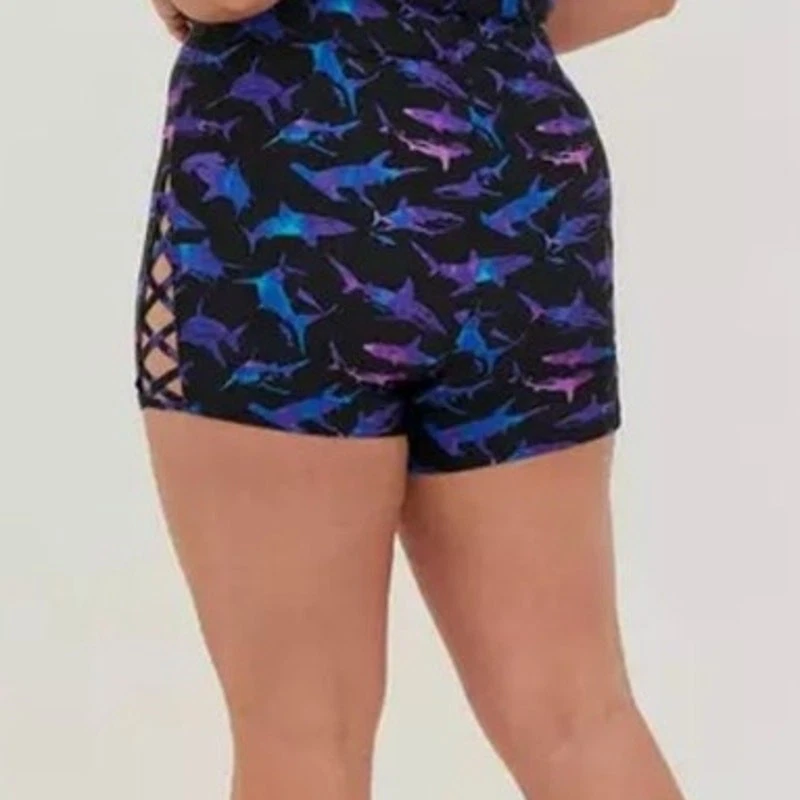 Torrid 2 (2 X) акула печати с ремешками решетка боковой велосипед плавки шорты 3,5» по внутреннему шву - Изображение 4 из 4