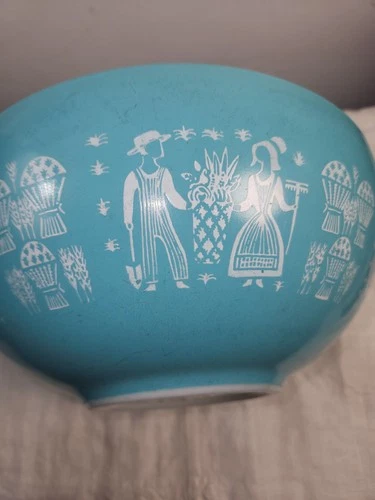Vintage Pyrex 4Qt Mixing Bowl #444 Turquoise Blue Cinderella Amish Butterprint