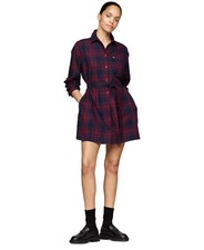 Tommy Jeans Women's Belted Checkered Shirt Dress Multi Size Xs 1526