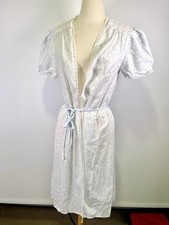 VTG 90s Miss Dira New York Floral Wrap Robe Lace Trim Puff Sleeve Medium Cottage