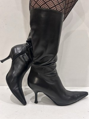 Russell & Bromley halbhohe schwarze Lederstiefel Y2K spitz zulaufend UK5,5 EU38,5 sehr guter Zustand