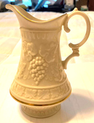 Lenox Ivory Grape Embossed 4.5'' Pitcher Gold Trim 6 oz Beverly Collection EXC
