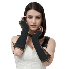 Womens Steampunk Hand Sleeves Victorian Tie-Up Gothic Post Apocalyptic Gloves