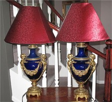 SEVRES VASE LOUIS XVI COBALT PORCELAIN GILDED BRONZE ORMOLU URN 1860's