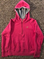 Nike Girls XL 1/4 Zip Pullover Hooded Pink/Gold Logo Heavy Cotton Sweatshirt