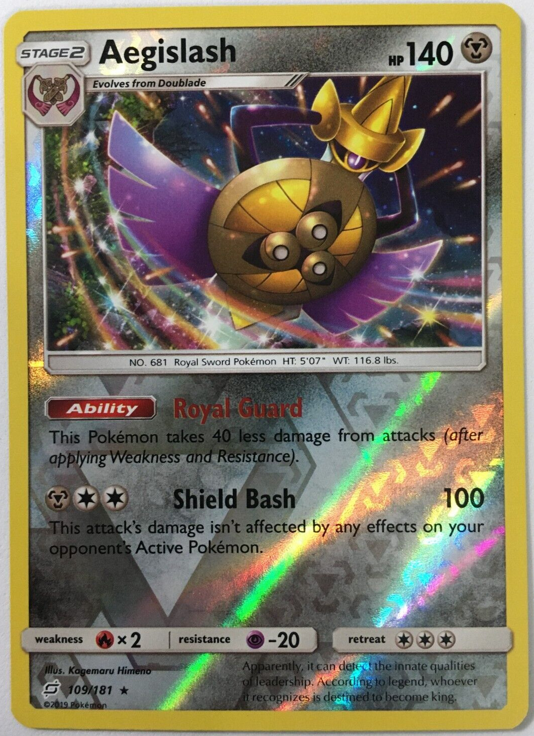 Pokemon - AEGISLASH 109/181 - Reverse Holo Rare - Team Up - NM/M